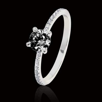 Bague solitaire diamant noir or blanc Manon